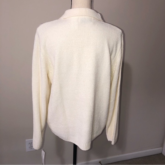 Chenille Knit Floral Embroidered Granny Sweater Ivory Cream Large Off White - Picture 5 of 10